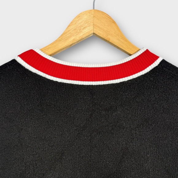 Alice + Olivia Women's Juana Tipped Stripe Crop‎ Cardigan Black/ Red Size XL NEW - Picture 11 of 14